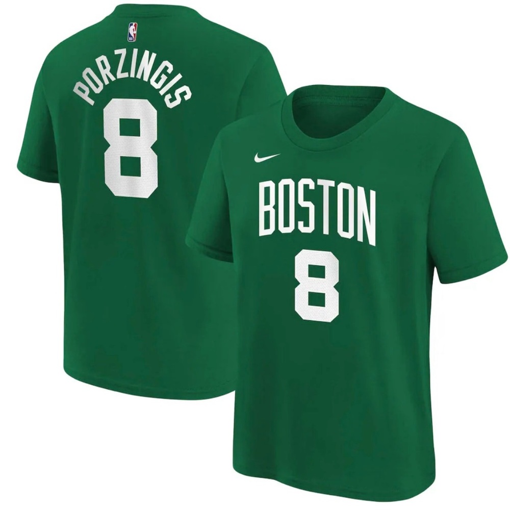 Nike Green Boston Porzingis #8 Kids Short Sleeve Jersey Tee